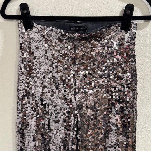 Good American Small Gunmetal Sequin Wide Leg Pull On Pants Party Glam Concert - Picture 6 of 6